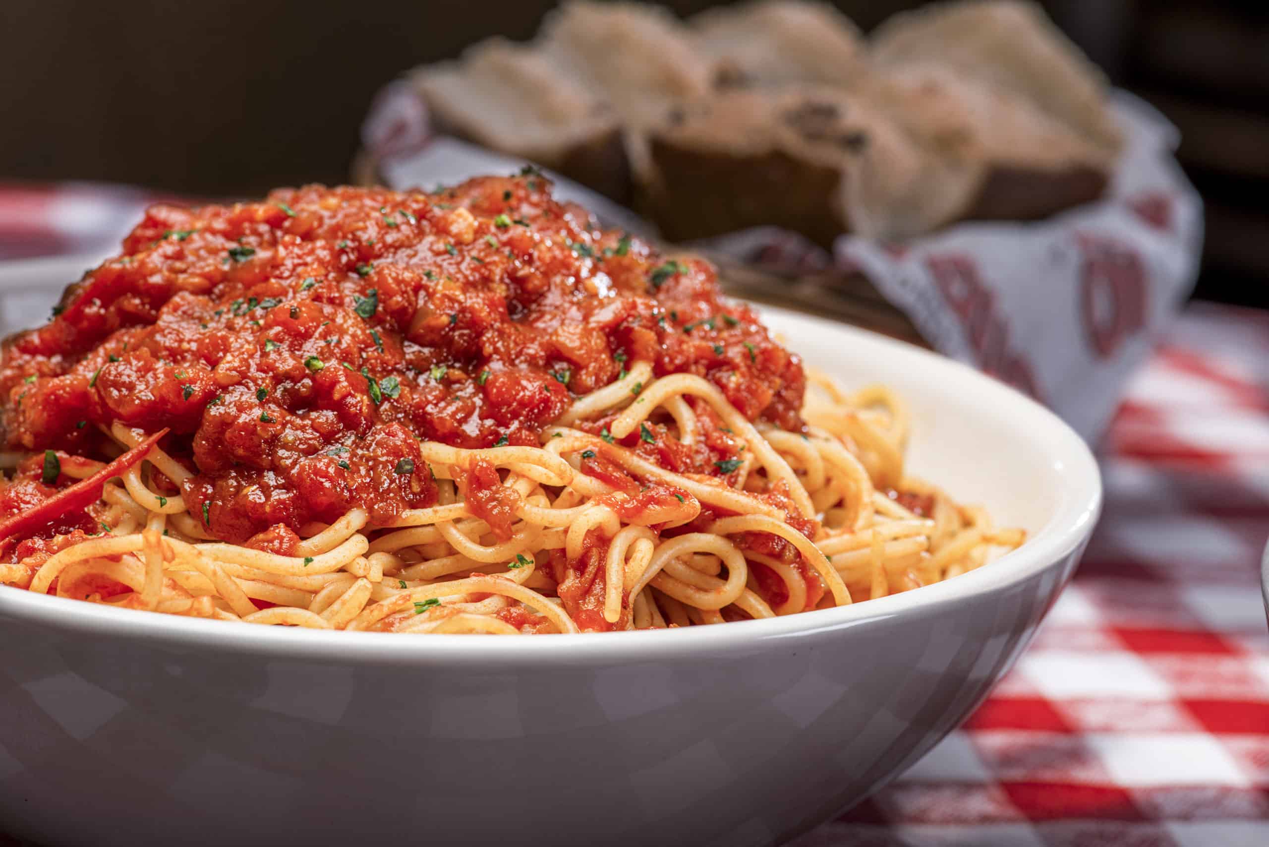 A large bowl of spaghetti marinara from Buca